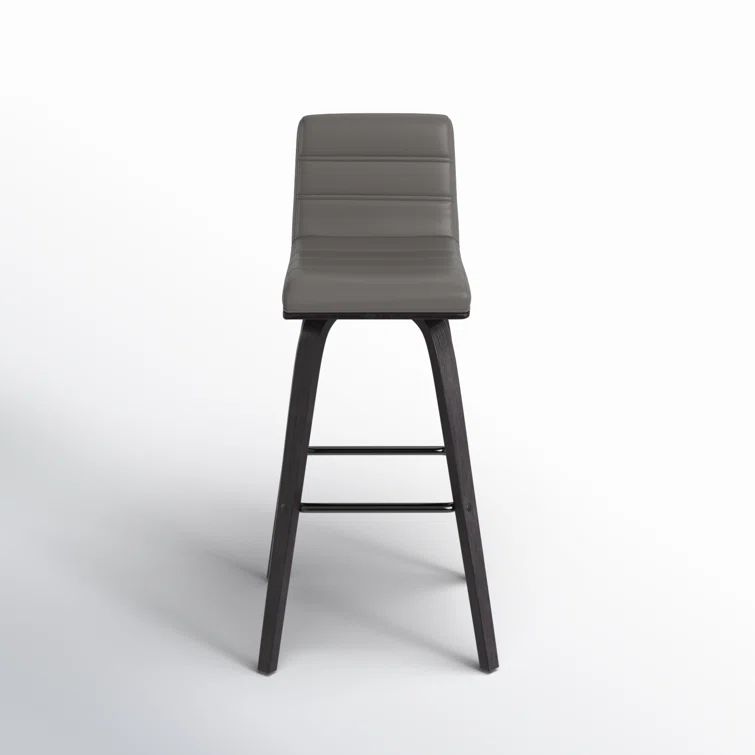 Gray Faux Leather and Wood Swivel Bar Stool