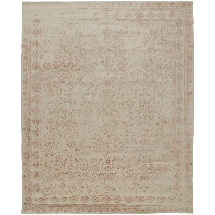 Khalo Sand Beige & Blush Handmade Floral Wool-Viscose Rug, 2' x 3'