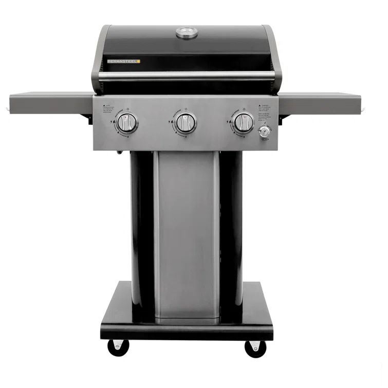Compact Black Stainless Steel Propane Gas Grill with Foldable Side Tables