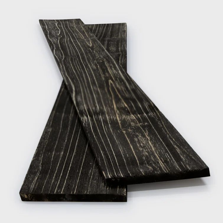 Charcoal Black Solid Pine Wood Wall Planks Set