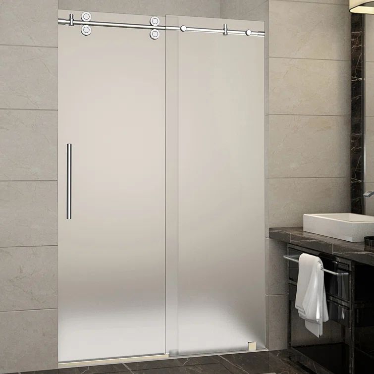 Langham Chrome Frameless Sliding Shower Door with Frosted Glass
