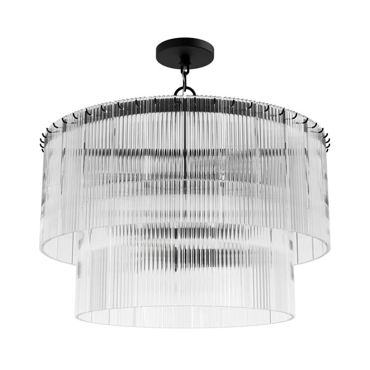 Ontario Matte Black and Clear Glass 6-Light Drum Chandelier