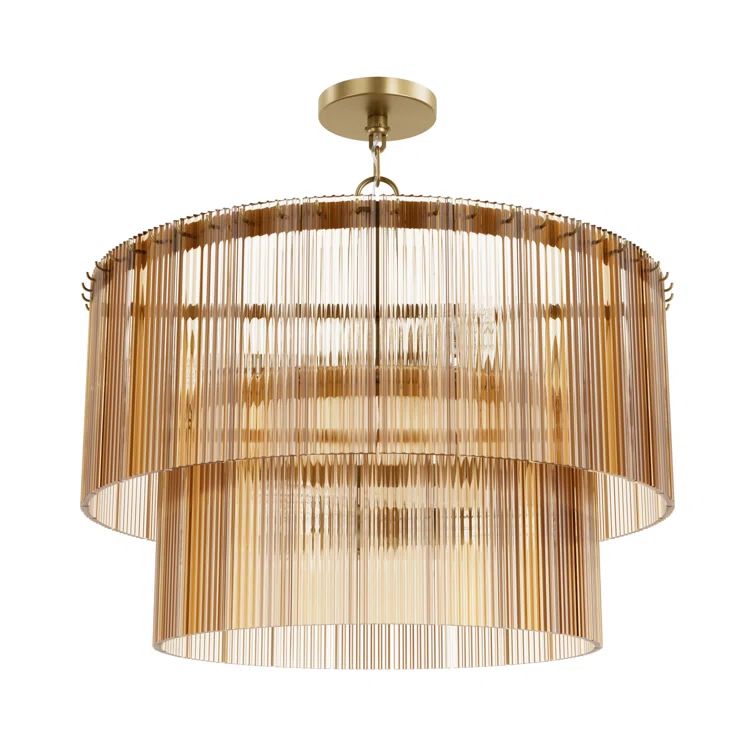 Ontario Luxe Gold Ribbed Glass Drum Chandelier