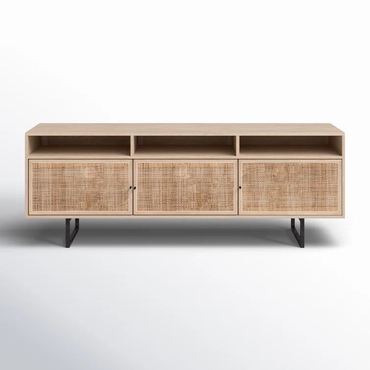Natural Mango Wood and Cane 65'' Media Console with Iron Frame
