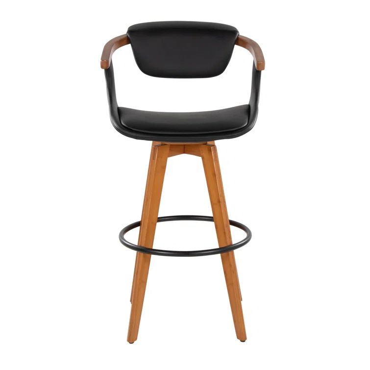 Mid-Century Modern Swivel Counter Stool in Walnut & Black