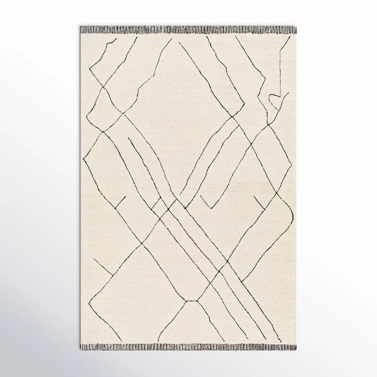 Handmade Black and Cream Wool Tufted 5' x 7' Rug