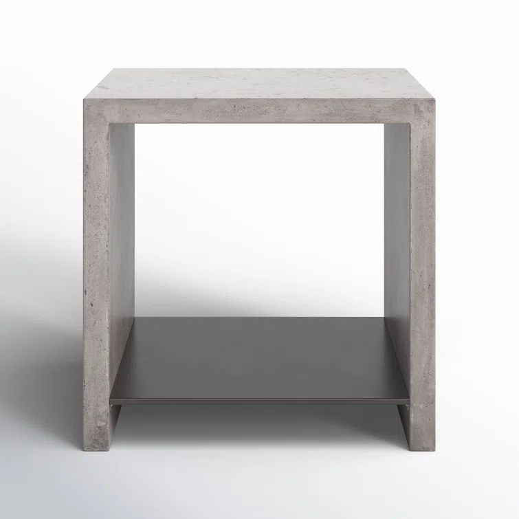 Dark Gray Concrete Rectangular End Table with Shelf