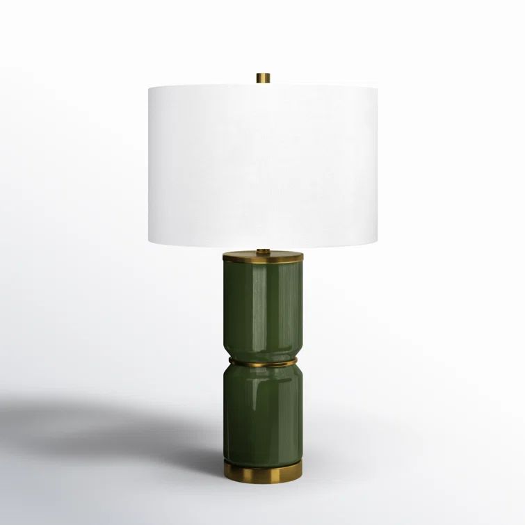 Dark Green Iron Table Lamp with White Linen Shade