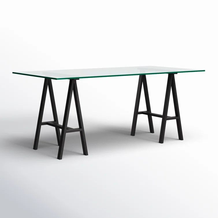 Modern Black Frame Clear Top Glass Desk 71"W