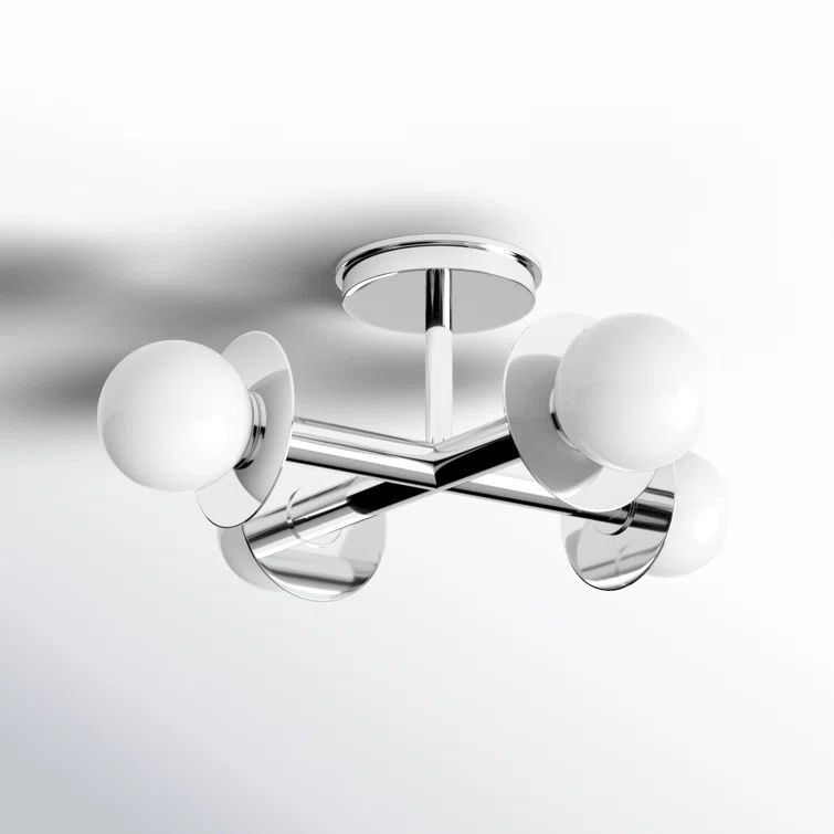 Polished Nickel Glass Globe Sputnik Semi Flush Mount