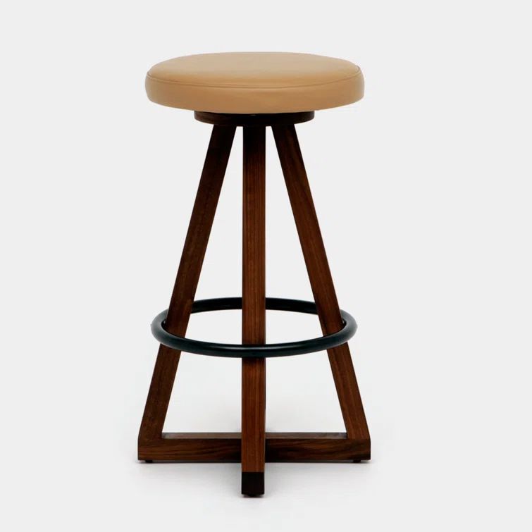 Canyon Brown Leather and Blackened Steel 30" Swivel Bar Stool