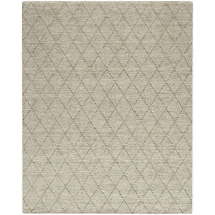Handmade Sage Wool Trellis Rectangular Area Rug 8' x 10'