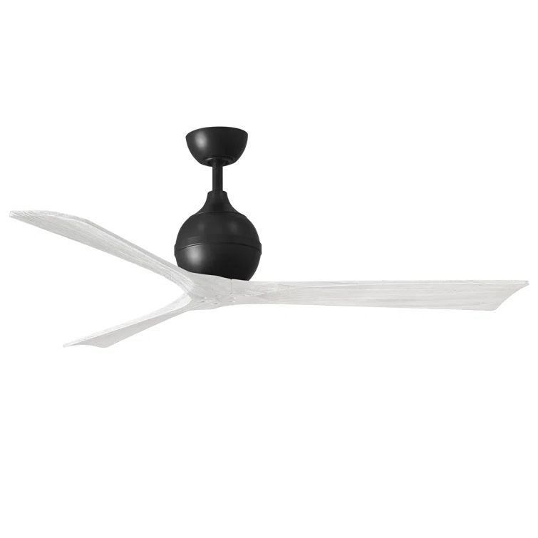 52-Inch Matte Black and White Solid Wood 3-Blade Ceiling Fan with Remote