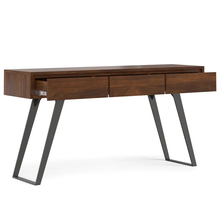 Lowry 60'' Walnut Veneer Console Table with Metal Legs and Storage