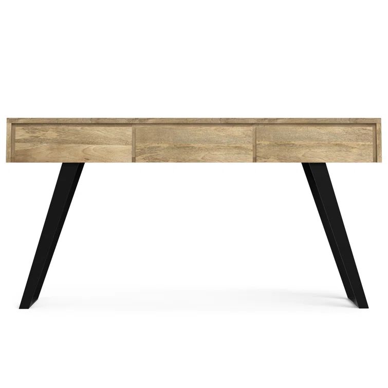 Natural Mango Wood and Metal Console Table with Storage