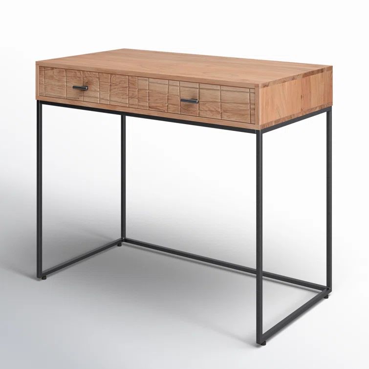 Atelier Natural Acacia Wood Desk with Iron Frame and Dual Drawers