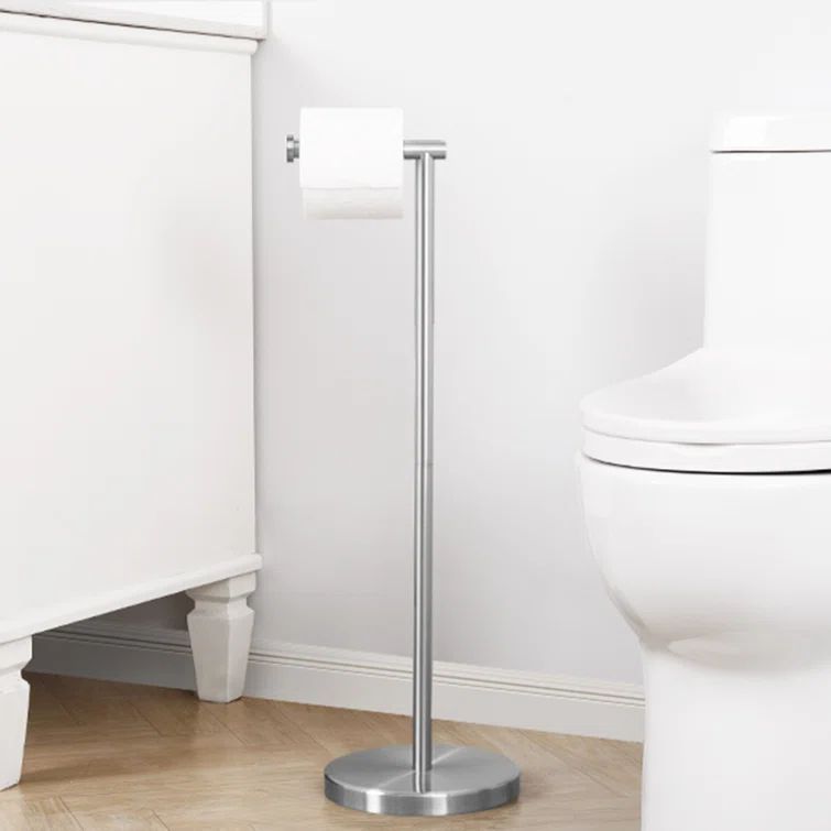 Brushed Nickel Stainless Steel Freestanding Toilet Paper Holder, 26" Height