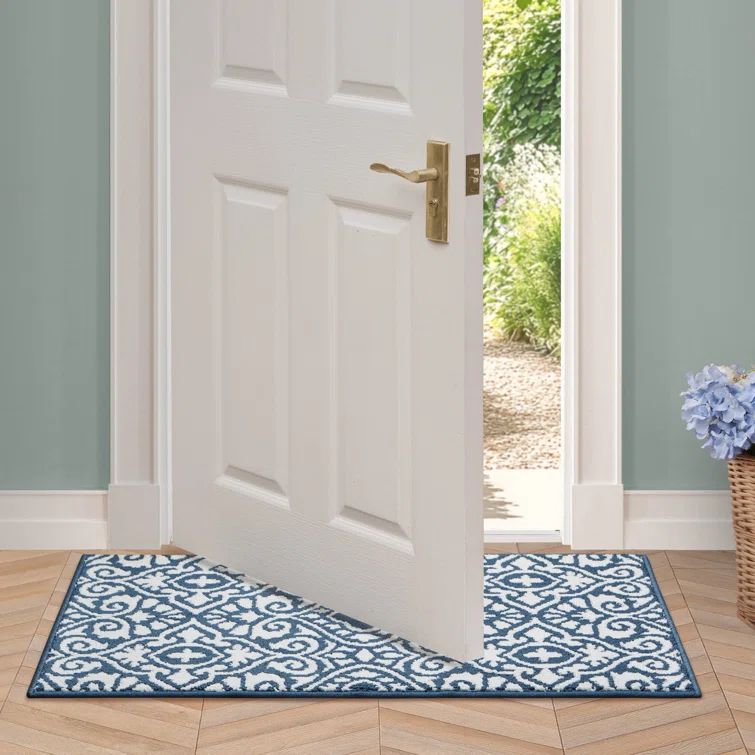 Dusty Navy and Ivory Tufted Washable Rectangular Rug