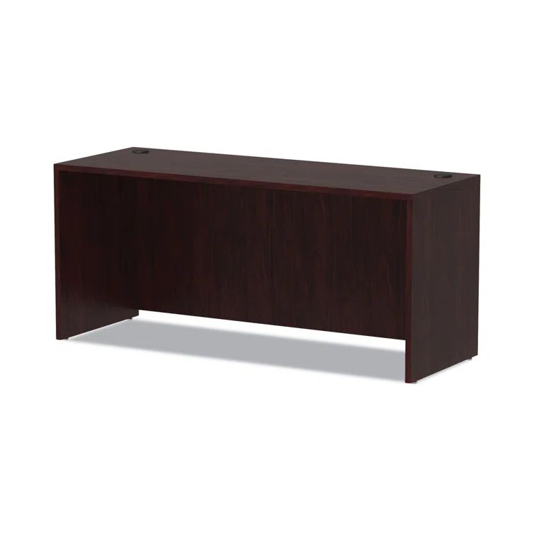 Mahogany Executive Desk with Filing Cabinet and Wire Management