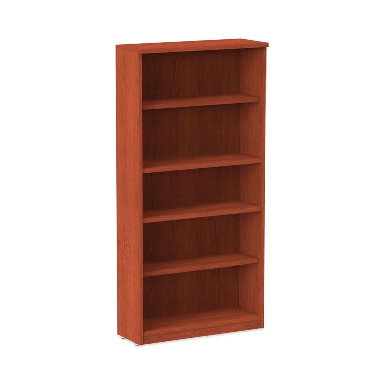 Valencia Medium Cherry Woodgrain Laminate Adjustable 5-Shelf Bookcase