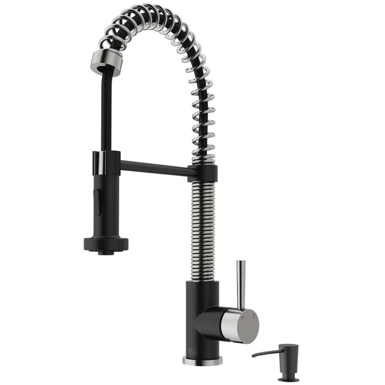 Edison 19" Stainless Steel and Matte Black Pull-Down Kitchen Faucet with Soap Dispenser