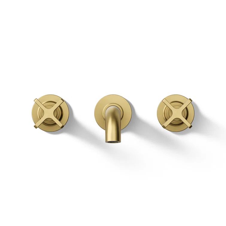 Vibrant Brushed Brass Wall-Mount Bathroom Faucet Set