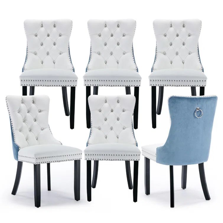 Wine Velvet Upholstered High Back Dining Chair Set