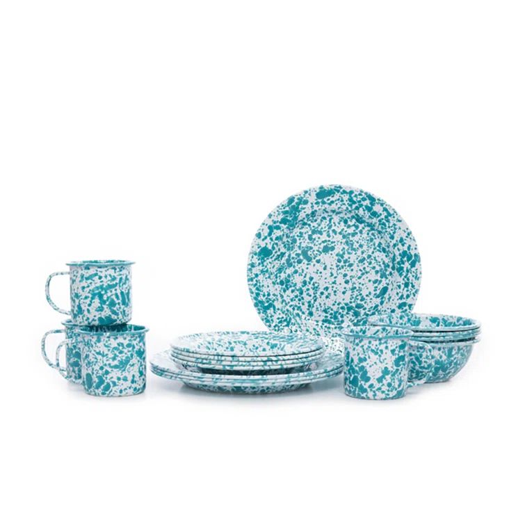 Turquoise and White Porcelain Outdoor Dinnerware Set for 4