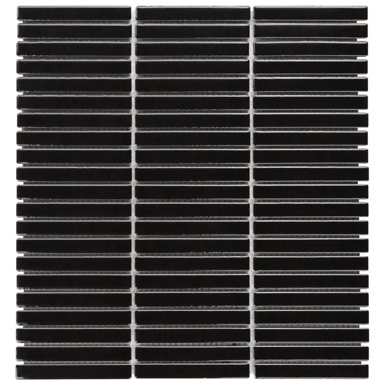 Black Glossy Porcelain Stacked Mosaic Tile 11.19x11.9