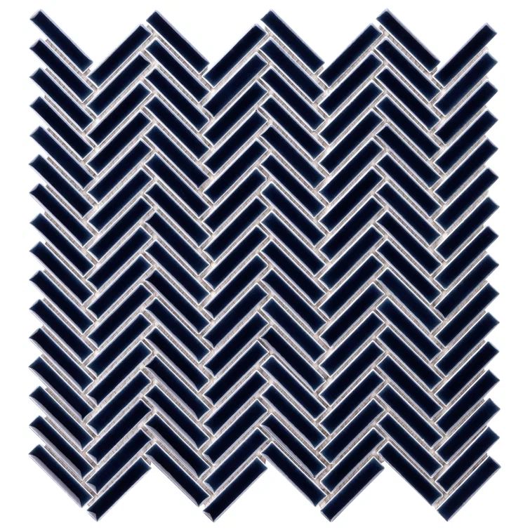 Royal Blue Glossy Porcelain Herringbone Mosaic Tile 11.14 in. x 11.14 in.