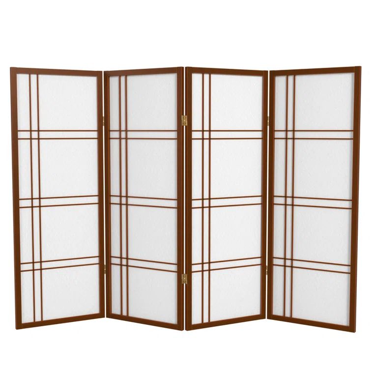 Walnut 4-Panel Double Cross Shoji Room Divider