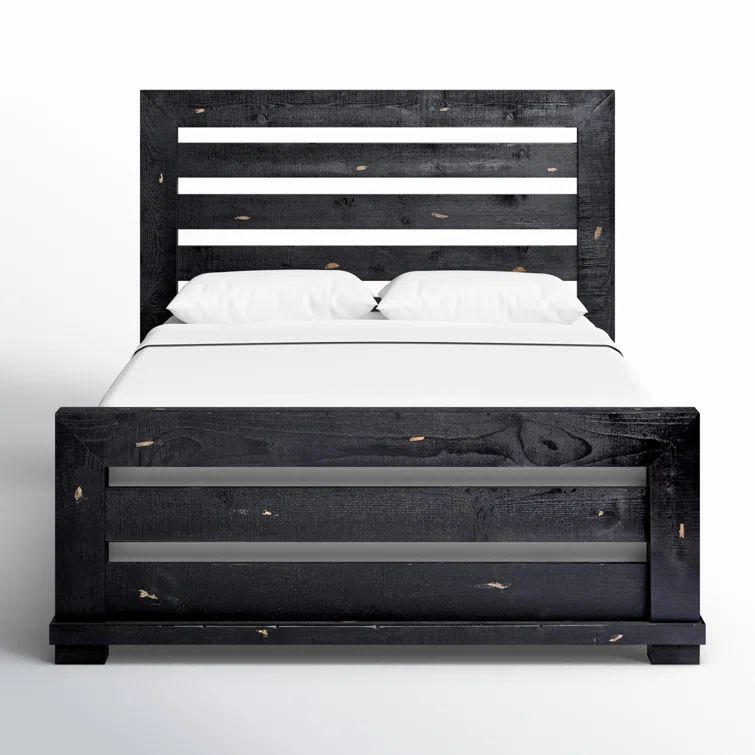 Distressed Black Pine Queen Bed Frame with Slats