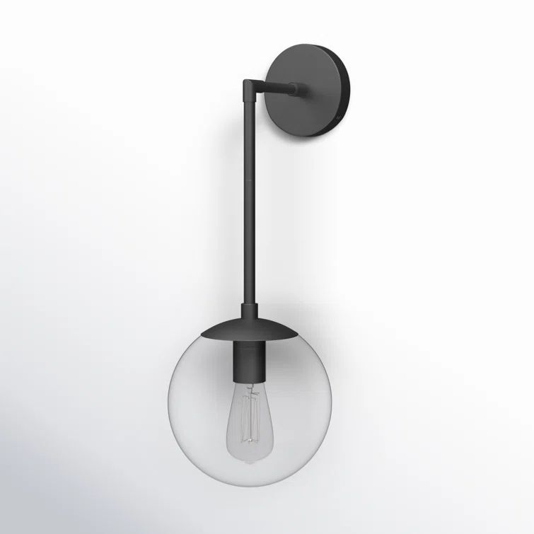Warby Mid-Century Modern Black and Clear Glass Dimmable Sconce