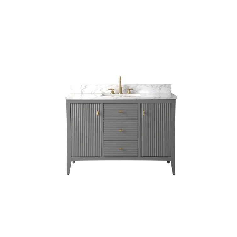 48" Gray Freestanding Bathroom Vanity with Golden Brushed Handles