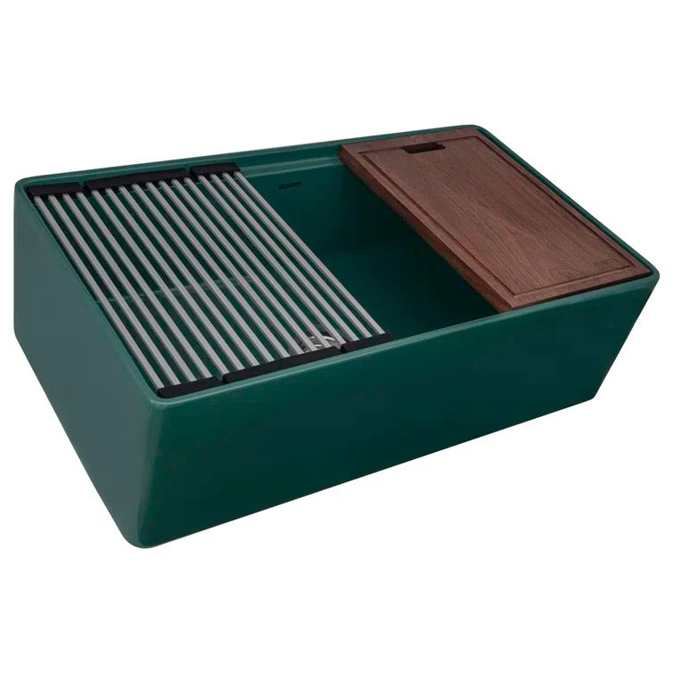 Emerald Green Fireclay Single Bowl Farmhouse Kitchen Sink