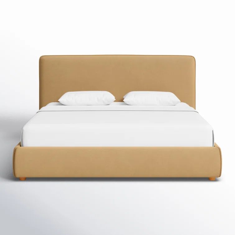 King Light Brown Velvet Upholstered Bed with Wood Frame