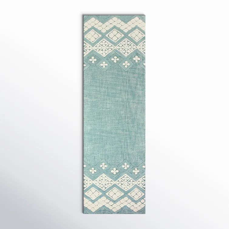 Hand-Tufted Blue and White Wool Runner Rug