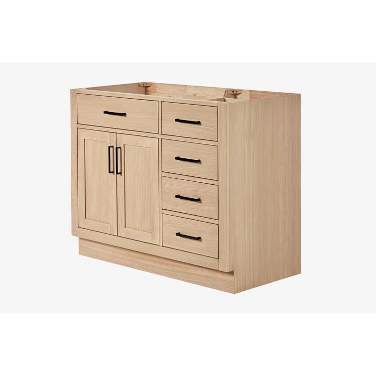 Natural Oak 42" Freestanding Single Bathroom Vanity Base with Black Hardware