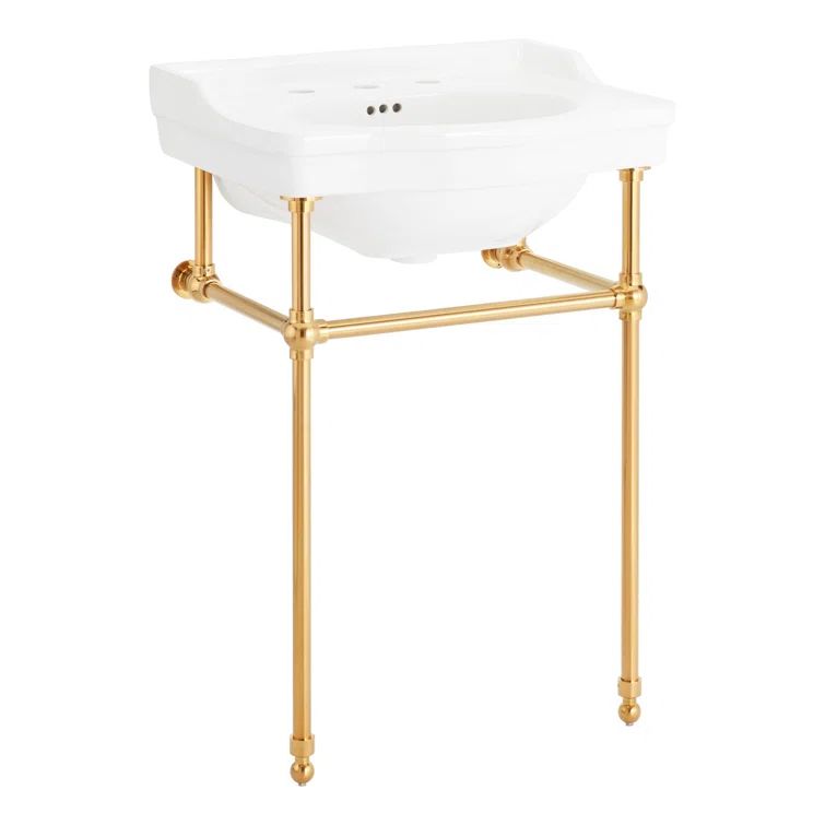 Cierra 24" White Porcelain Console Sink with Brushed Gold Legs
