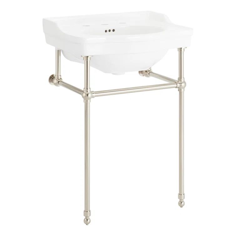 Cierra 24" White Porcelain Console Bathroom Sink with Brushed Nickel Legs
