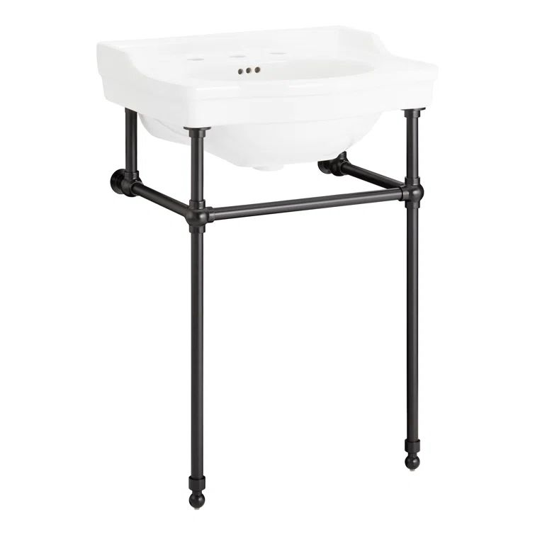 24" Matte Black and White Ceramic Console Sink