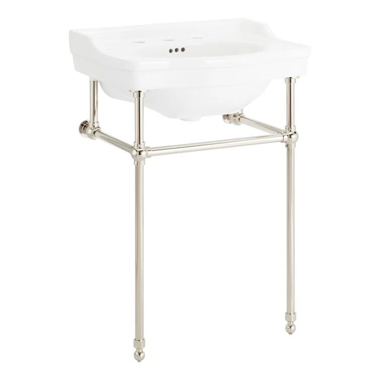 Cierra 24'' White Ceramic Console Sink with Nickel Legs
