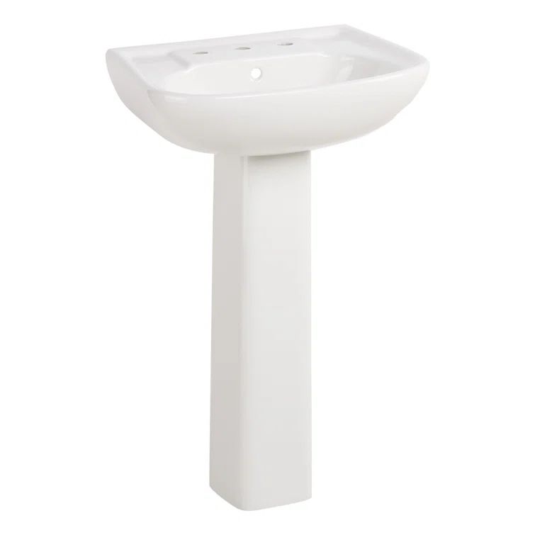 23" Tall White Porcelain Rectangular Pedestal Bathroom Sink