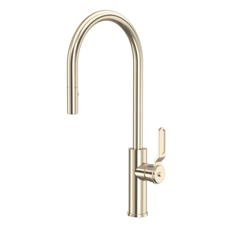 Polished Nickel Brass Pull-Down Kitchen Faucet with C-Spout