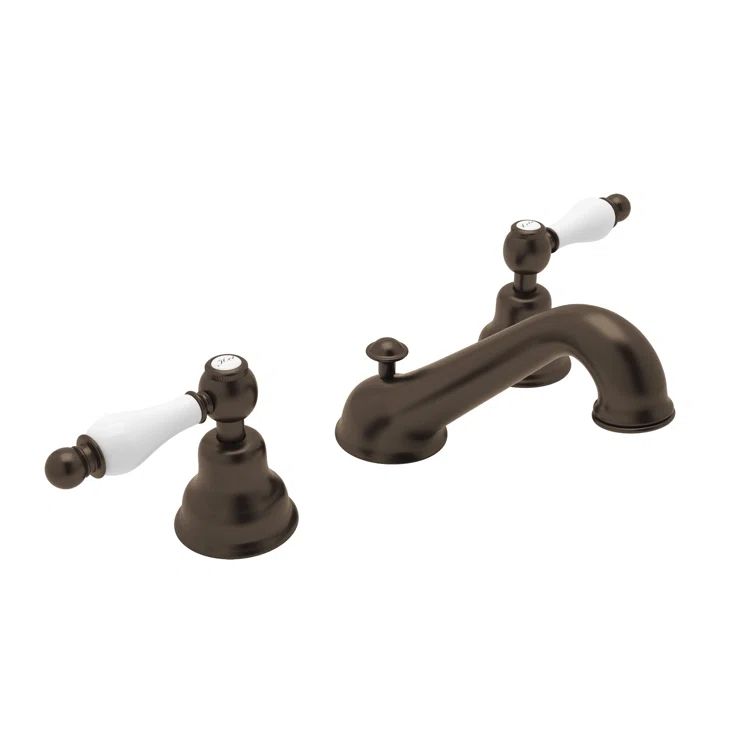 Tuscan Brass Widespread Bathroom Faucet with Porcelain Handles