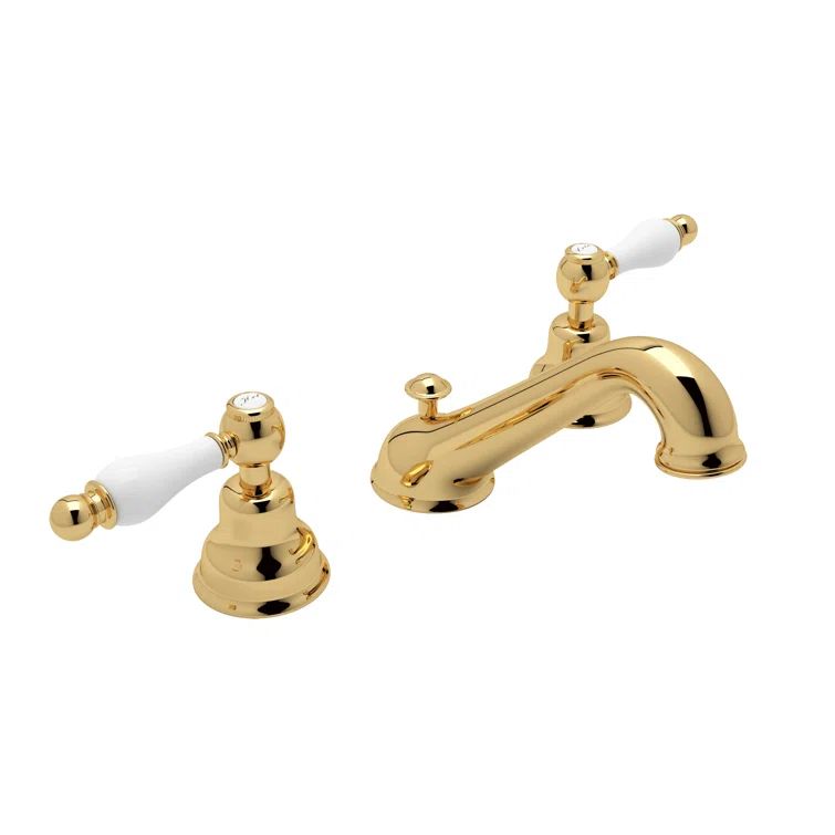 Polished Nickel Brass Widespread Lavatory Faucet with Porcelain Handles