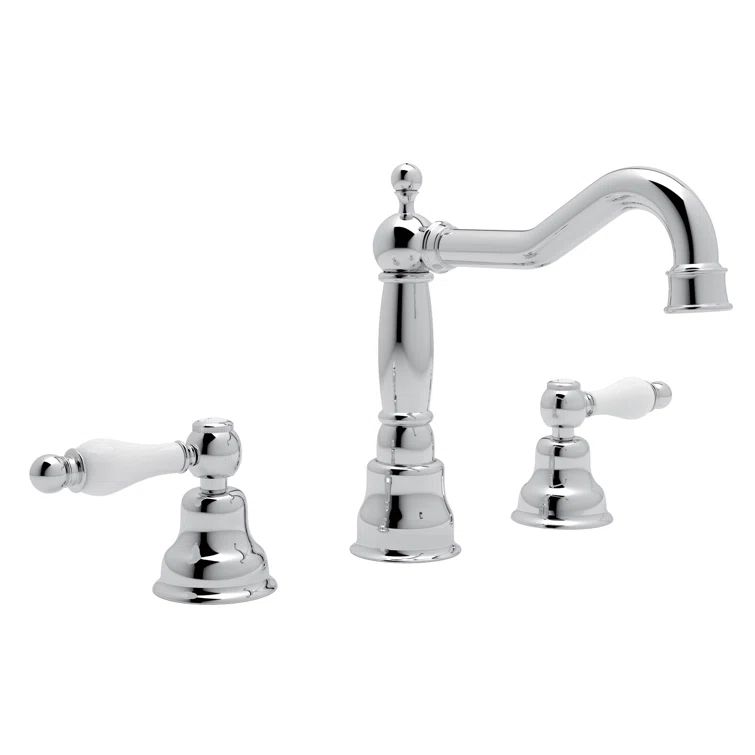 Polished Nickel Widespread Bathroom Faucet with Porcelain Handles