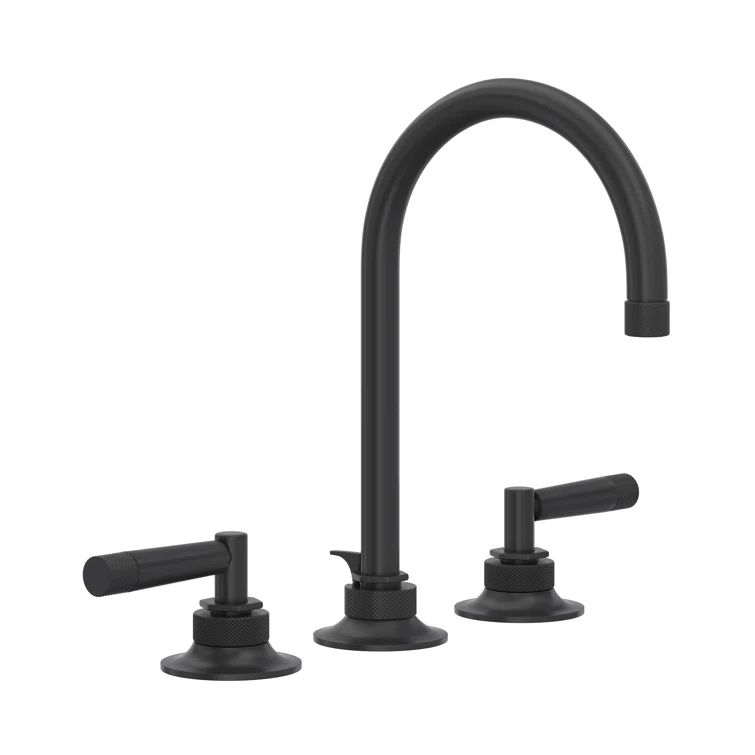 Matte Black Brass Widespread Bathroom Faucet with Drain Assembly
