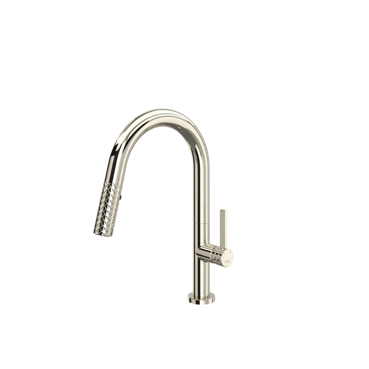 Polished Nickel Brass Transitional Bar Faucet with Pull-out Spray