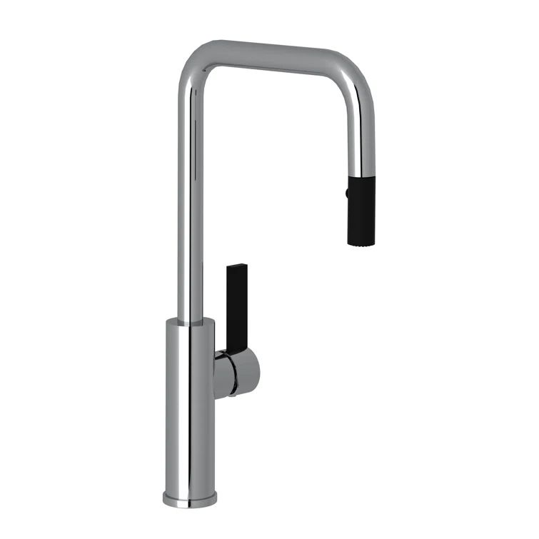 Polished Chrome and Matte Black Transitional Kitchen Faucet with Pull-out Spray